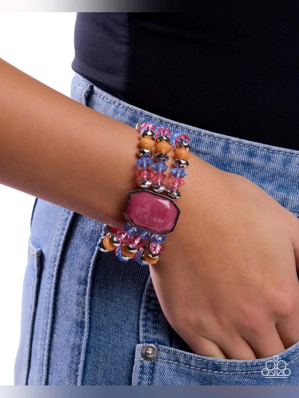 Dusty Rose Multicolor Beaded Bracelet with Center Stone